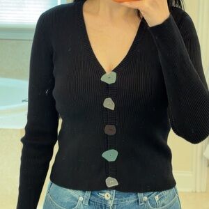 Simon Miller Black V-Neck Sweater with Unique Buttons